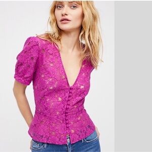 Free People Fuchsia Floral Lace Top
